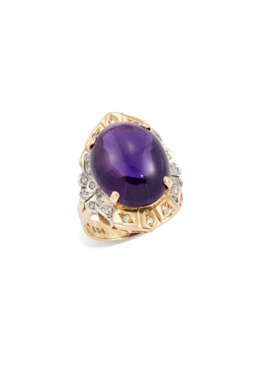 14k Gold Amethyst and Cubic Zirconia Ring