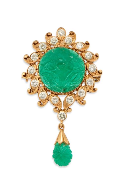 Emerald and Diamond Pendant Brooch