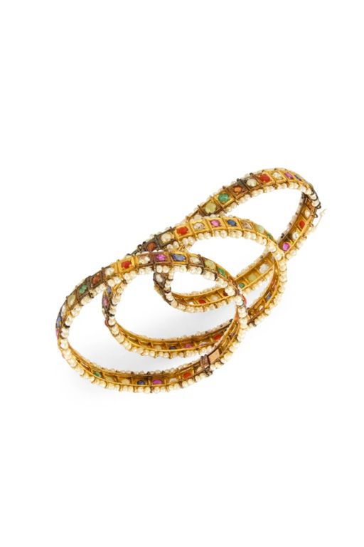 Three 22k Gold Multi-Gem Bangles