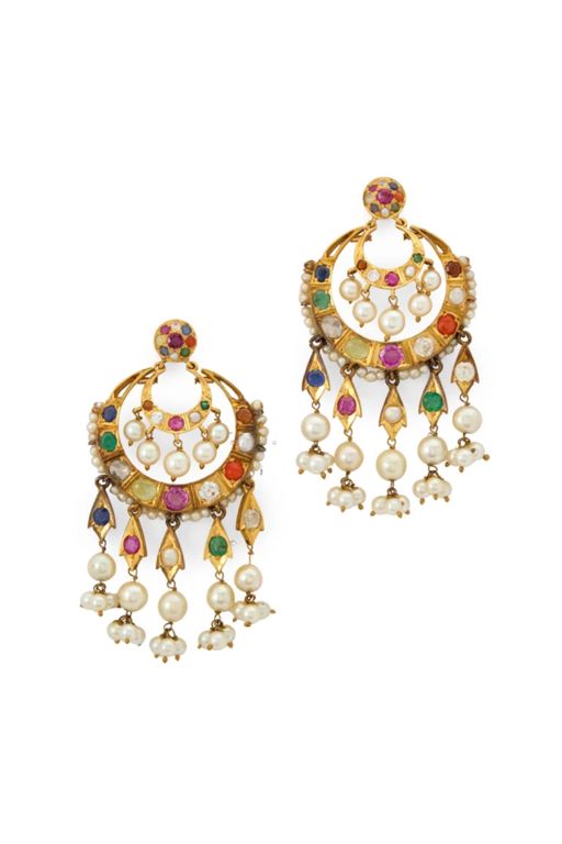 Pair of 21k Gold Multi-Gem Earrings