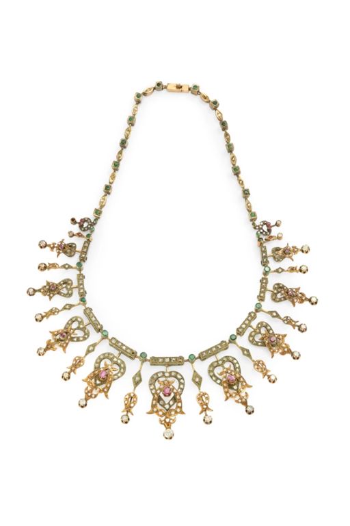 9k Gold and Silver Multi-Gem Necklace