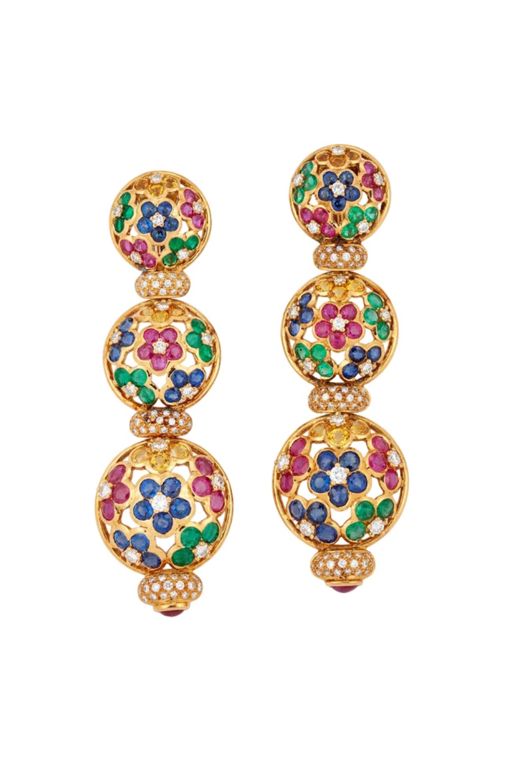 Pair of 18k Gold Multi-Gem Earrings