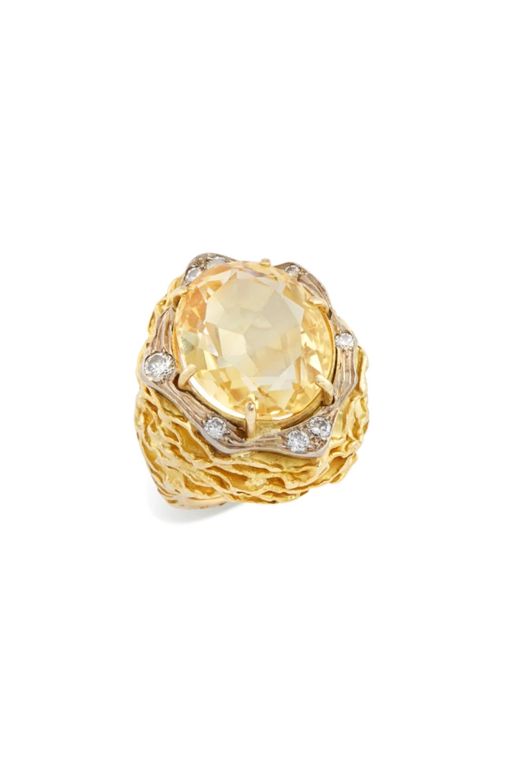 18k Gold Citrine and Diamond Ring
