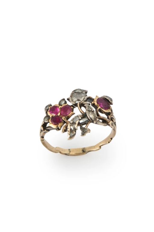 Gold and Silver Ruby and Diamond Ring