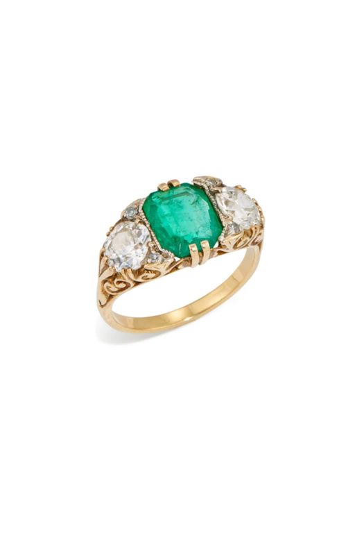 18k Gold Emerald and Diamond Ring