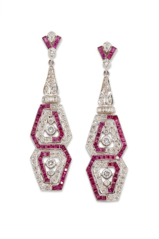 Pair of 18k Gold Ruby and Diamond Earrings