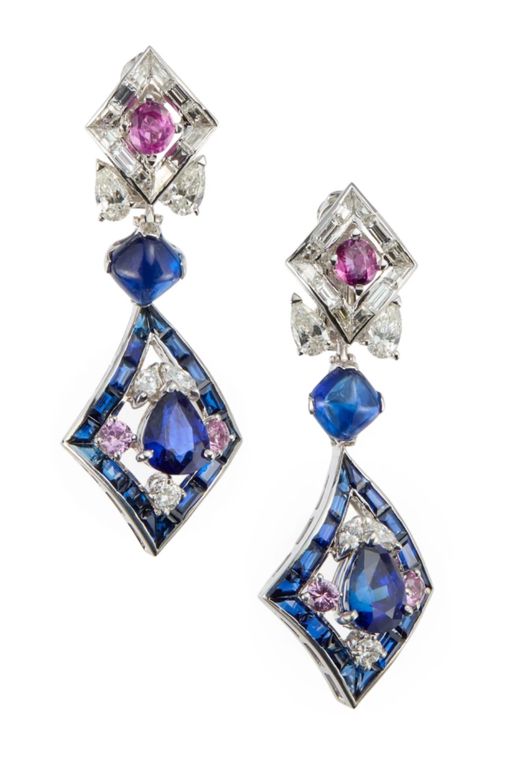 Pair of Sapphire and Diamond Earrings