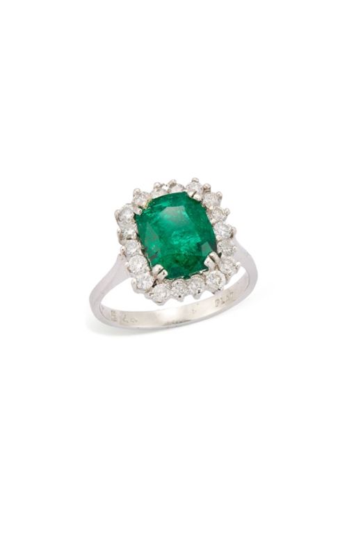 Platinum Emerald and Diamond Ring
