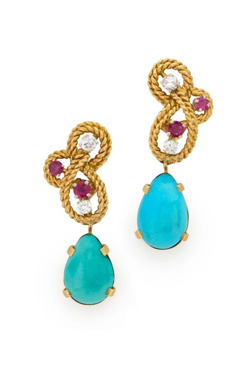 18k Gold, Platinum Multi-Gem Earrings