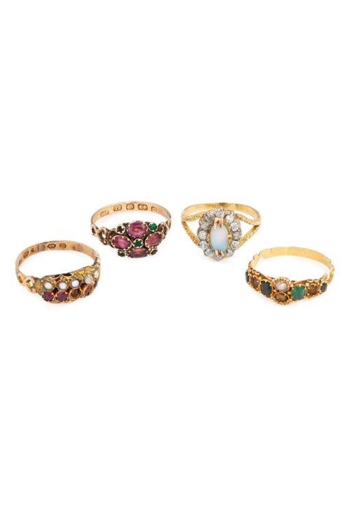 Four Gold Multi-Gem Rings