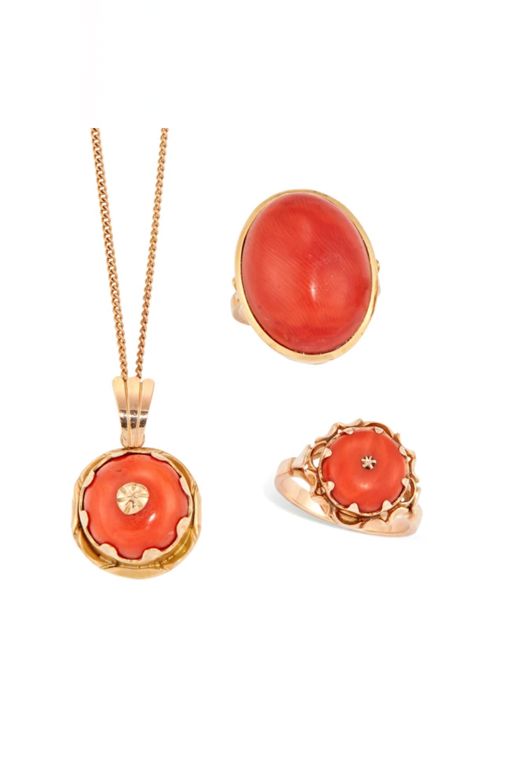 Gold and Base Metal Coral Jewelry Set