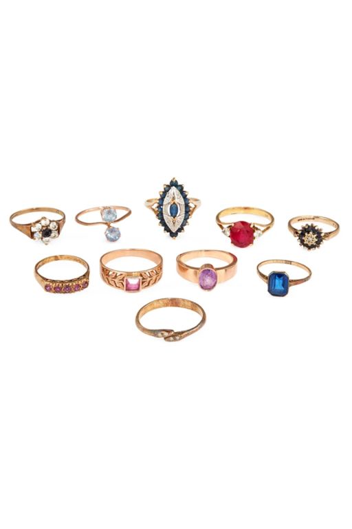 Ten Gold and Silver Multi-Gem Rings