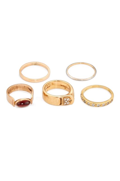 Five Diamond and Garnet Rings