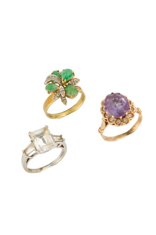 Three 14k Gold Multi-Gem Rings