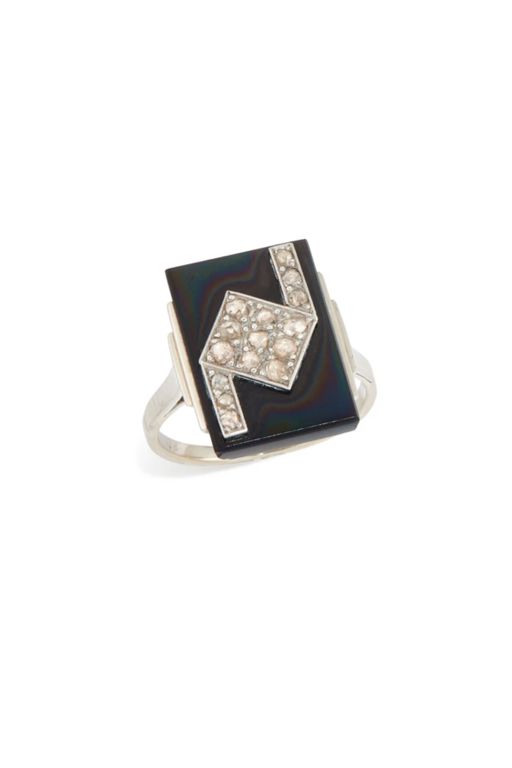18k Gold Onyx and Diamond Ring
