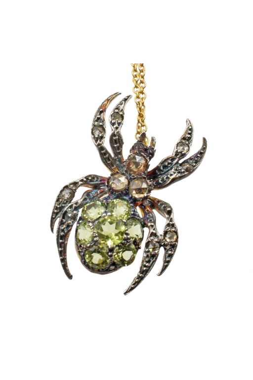 Gold, Silver Peridot and Diamond Pendant Necklace