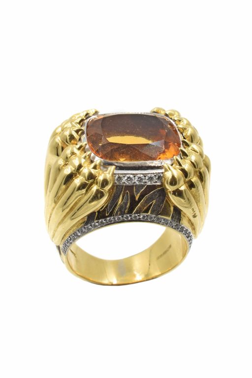 18k Gold Citrine and Diamond Ring