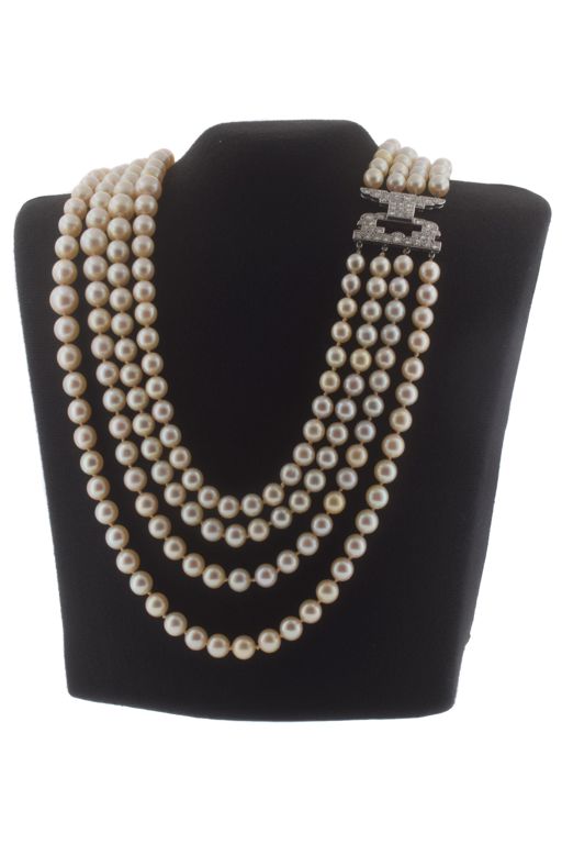 9k Gold Pearl and Diamond Necklace