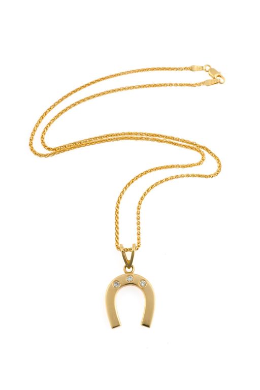 18k Yellow Gold Diamond Horseshoe Pendant Necklace