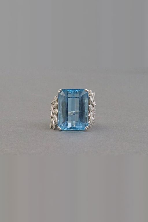Platinum Blue Gemstone and Diamond Ring