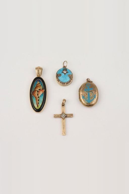 Four 14k Gold Diamond Pendants