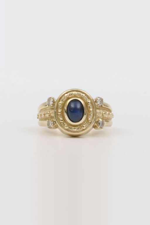 14k Gold Lapis Lazuli and Diamond Ring