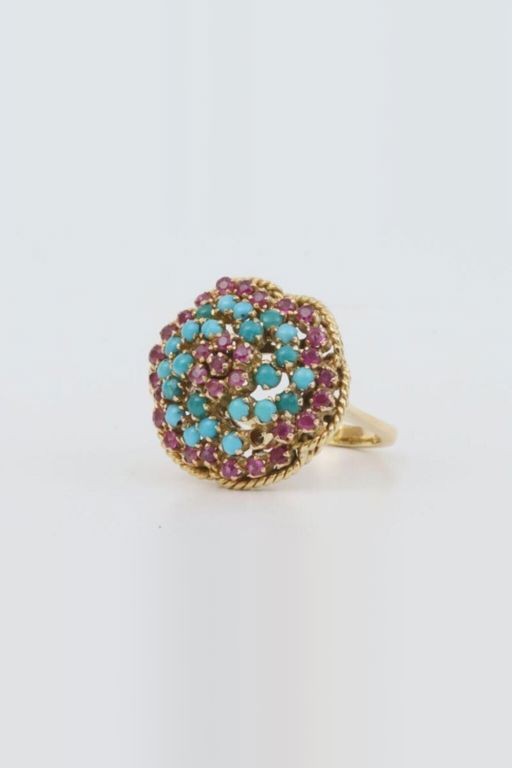 18k Gold Ruby and Turquoise Ring