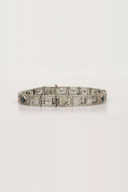14k Gold Simulated Sapphire and Diamond Bracelet