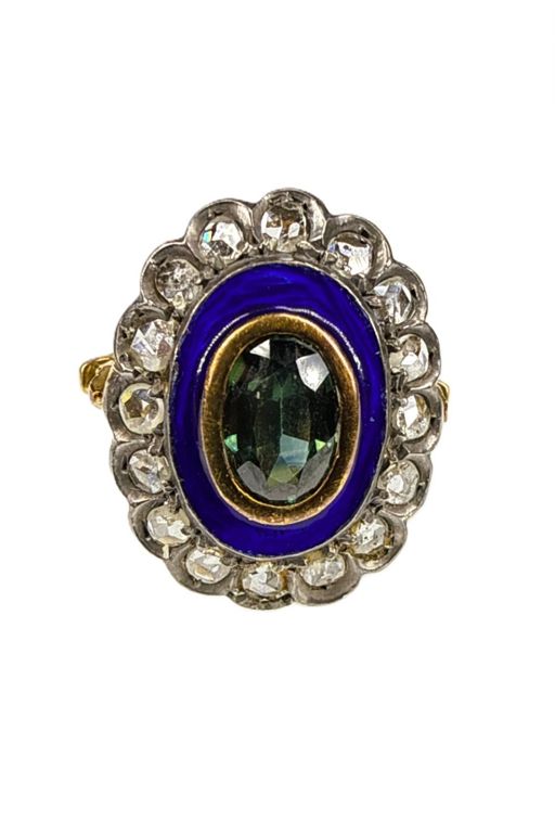 18k Gold, Silver Sapphire and Diamond Ring