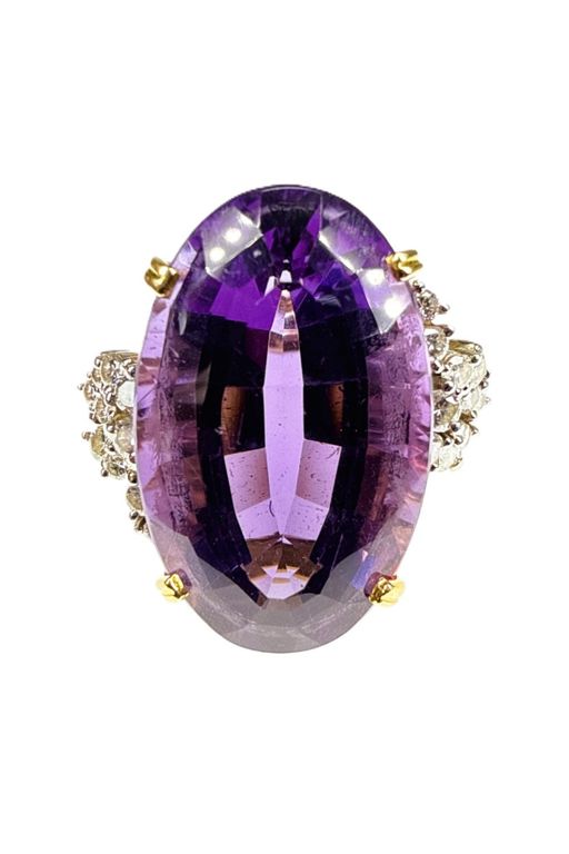 18k Gold, Platinum Amethyst and Diamond Ring