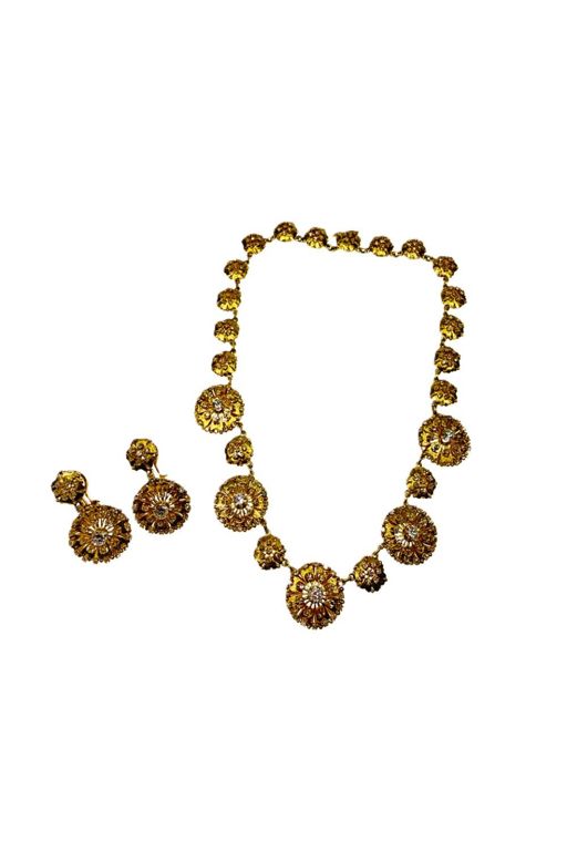 18k Gold Diamond Necklace and Earrings
