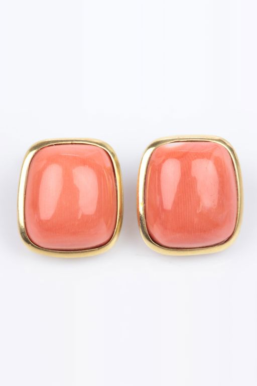 Pair of 18k Gold Coral Earrings