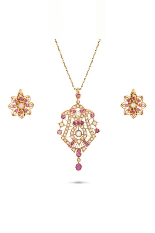 Gold Multi-Gem Necklace and Earrings