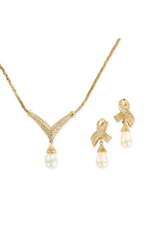 Diamante and Simulated Pearl Jewelry Set