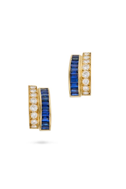 Pair of 18k Gold Sapphire and Diamond Earrings