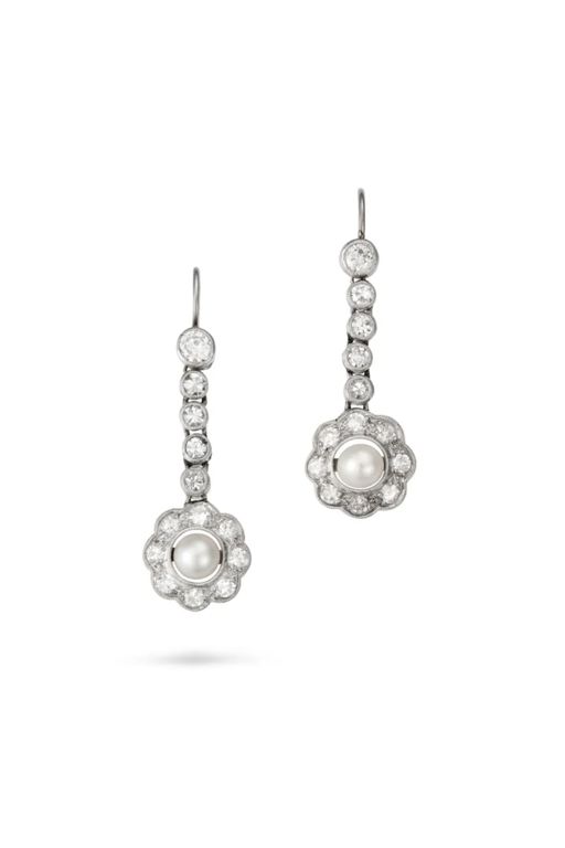 Pair of Pearl and Diamond Earrings