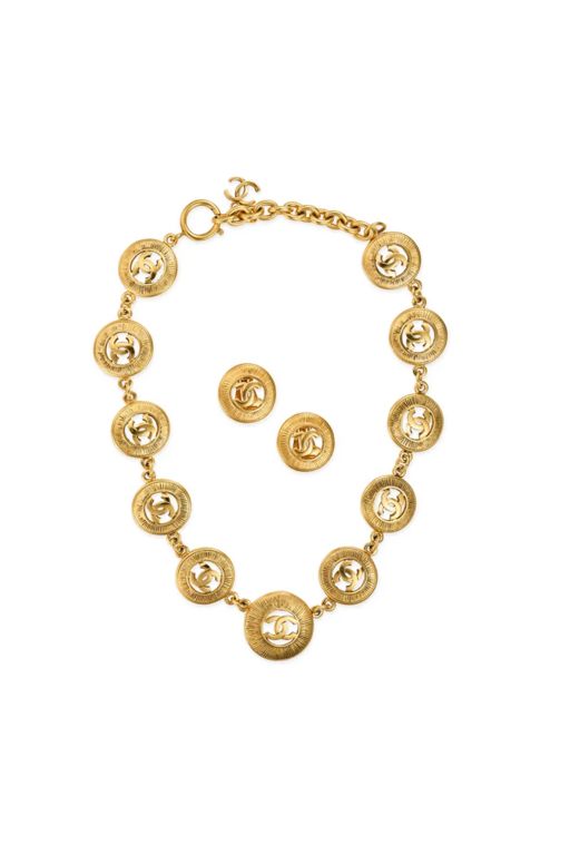 Gold-Tone Metal Necklace and Earrings