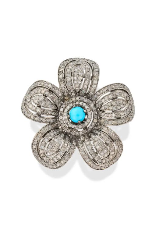18k Gold and Silver Turquoise and Diamond Ring
