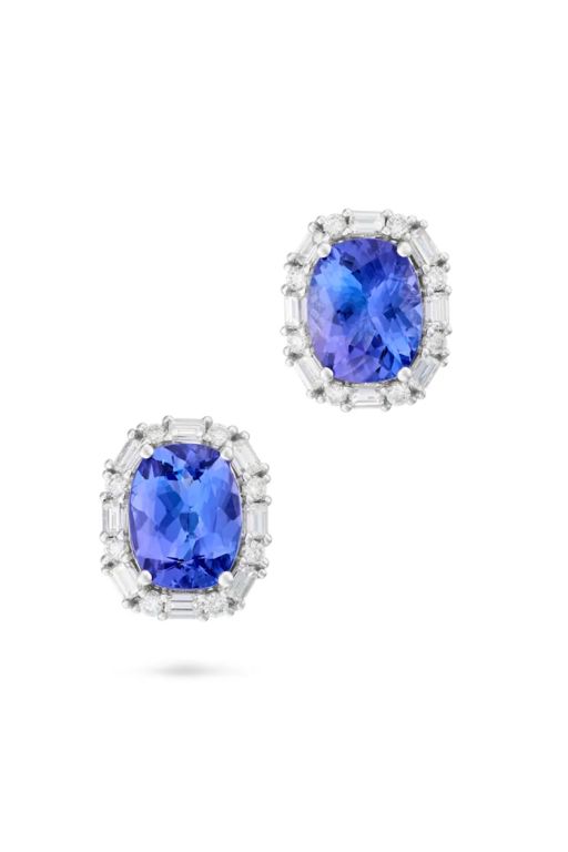 Pair of 18k Gold Tanzanite and Diamond Earrings