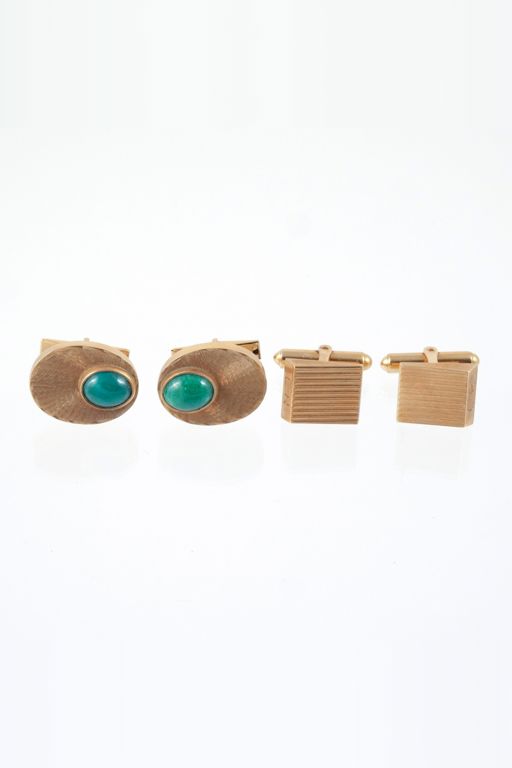 Two Pairs of 14k Gold Stone Cufflinks