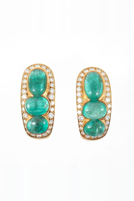 Pair of 18k Gold Stone and Diamond Earrings