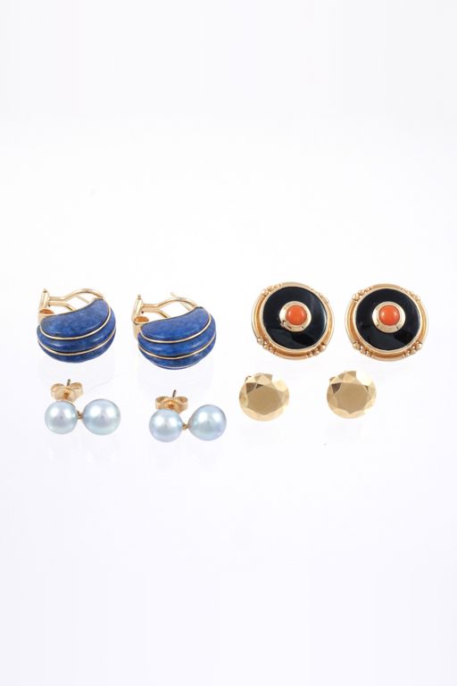 Eight 14k Gold Multi-Gem Earrings