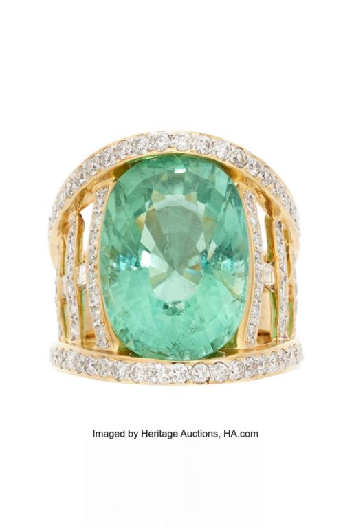 18k Yellow Gold Tourmaline and Diamond Ring