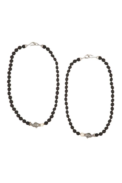 Two Sterling Silver Onyx and Pearl Necklaces