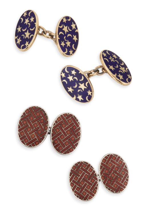 Two Pairs Sterling Silver Enamel Cufflinks