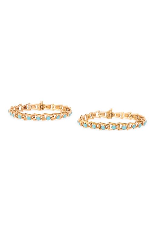 Two 14k Gold Simulated Turquoise Bracelets