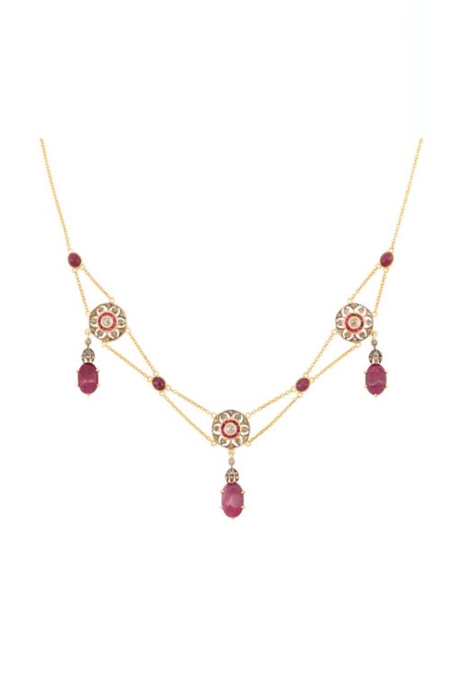 Sterling Silver Ruby and Diamond Necklace