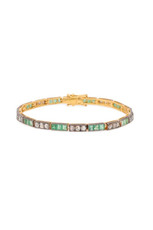 14k Gold and Silver Emerald and Diamond Bracelet