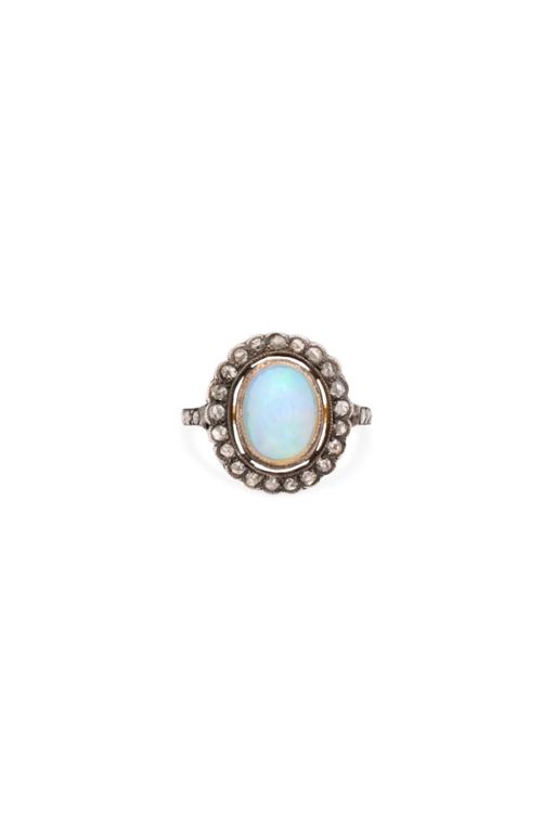 14k Gold and Sterling Silver Opal and Diamond Ring