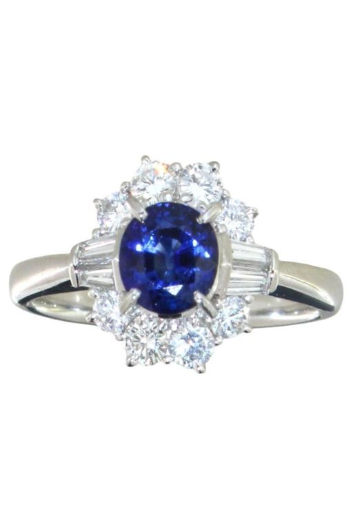 Platinum Sapphire and Diamond Ring